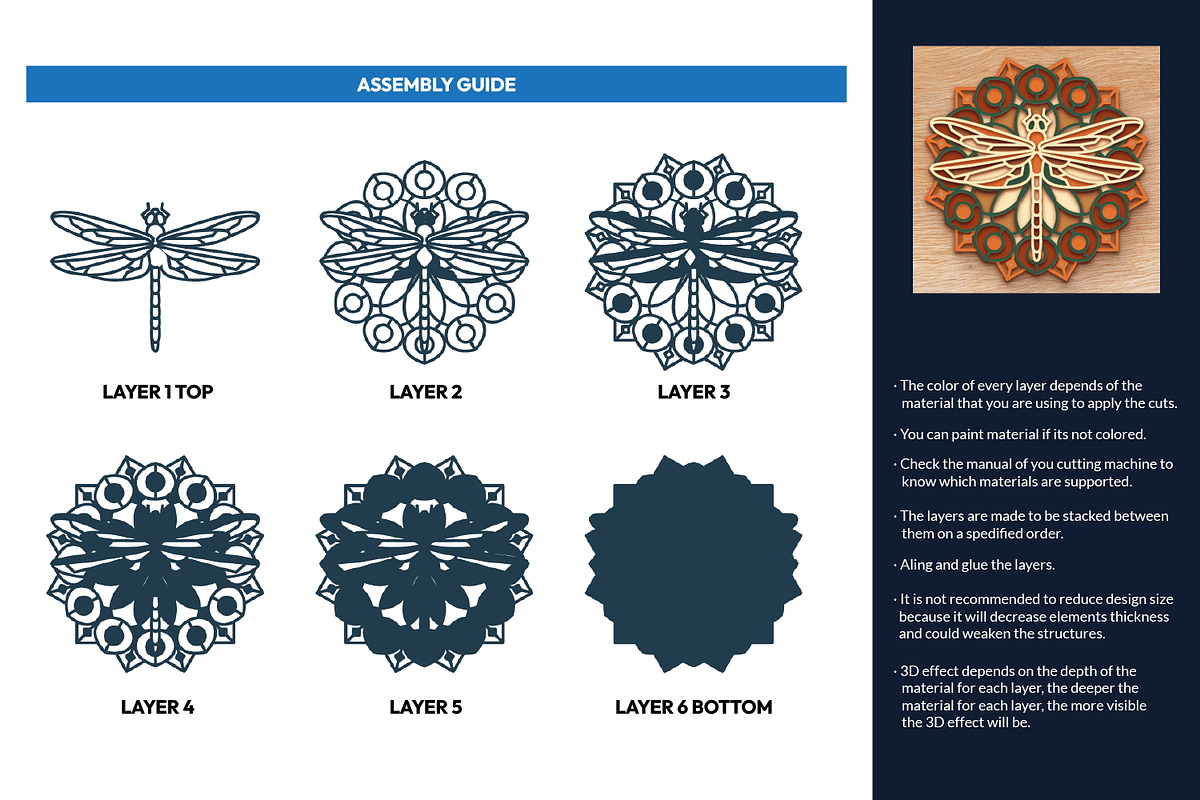 Dragonfly 3D Mandala - Laser cut, an Object Graphic by Arshad Ali (Photo 2 of 8)