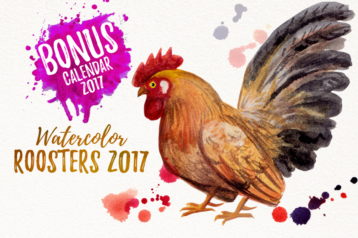 watercolor roosters family & 2017, an Animal Illustration by Graphobia (Photo 3 of 13)