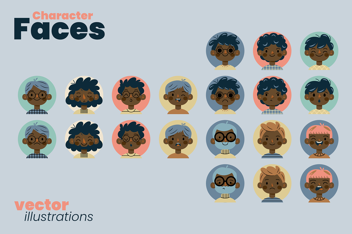 Character Faces Set, a Person Illustration by moja doodle (Photo 5 of 7)