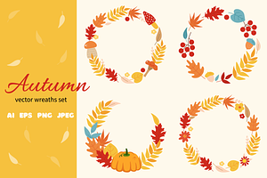 Autumn Vector Wreaths Set. PNG