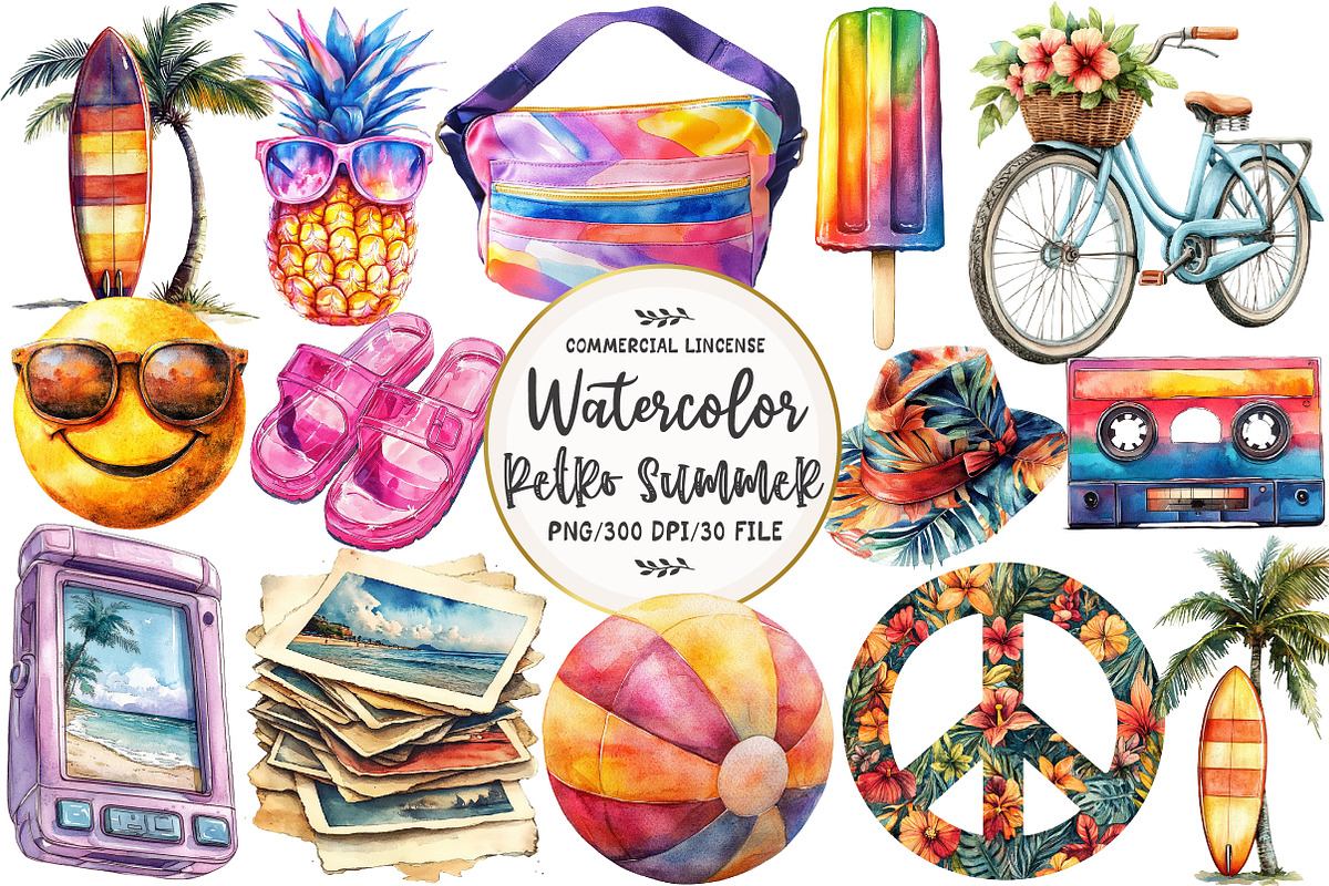 90s Retro Summer Clipart, an Illustration by OK Design (Photo 1 of 5)