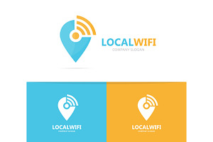 Vector Of Map Pointer And Wifi Logo Combination. GPS Locator And Signal Symbol Or Icon. Unique Pin And Radio, Internet Logotype Design Template.