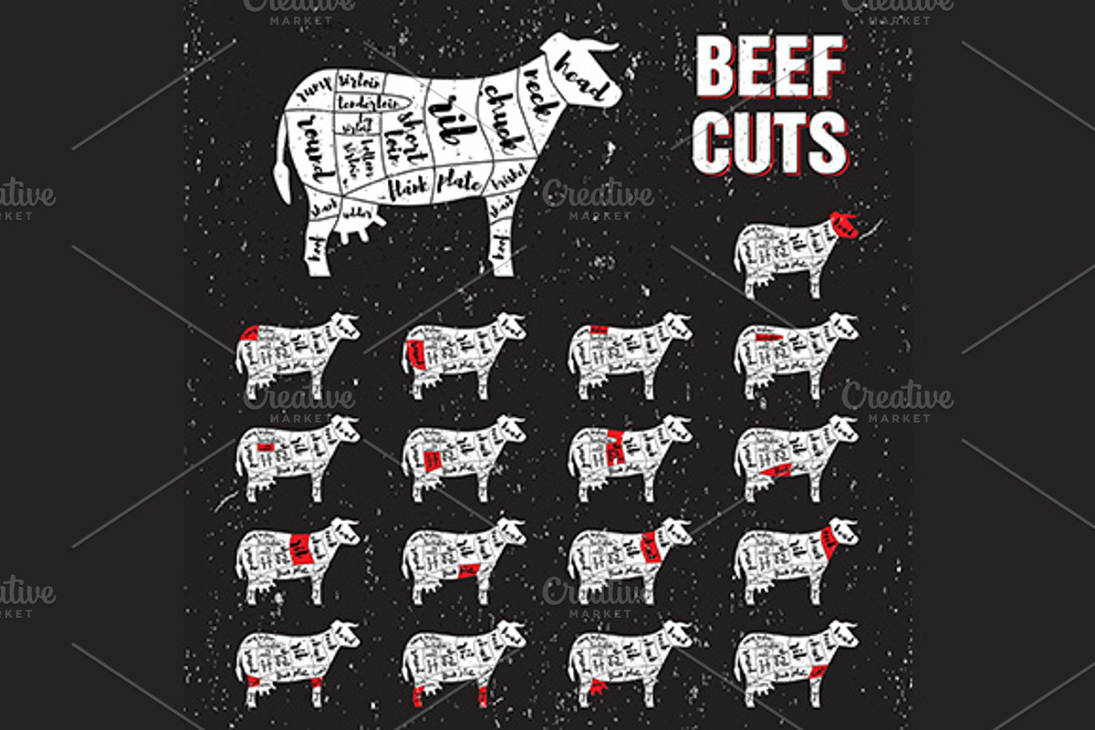 Steak Bar Vector Set, an Animal Illustration by Urazovsky Design (Photo 6 of 7)