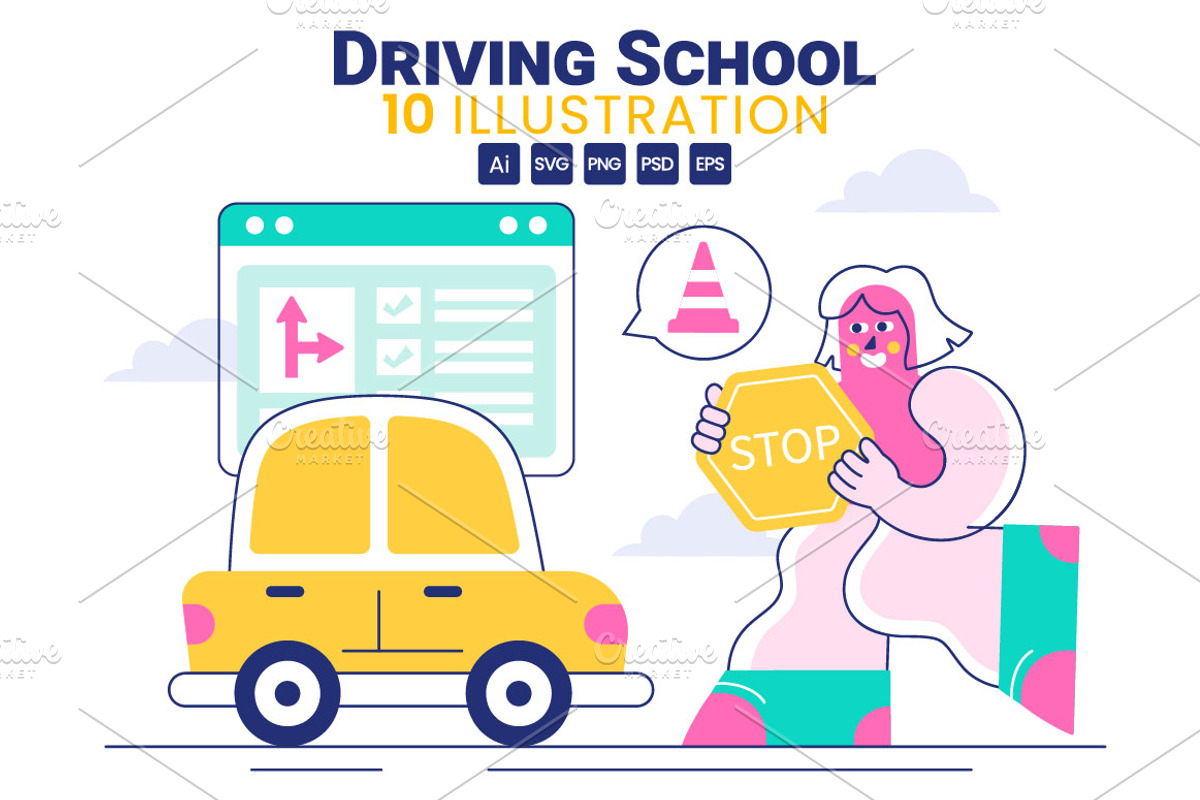 10 Driving School Illustration, a Transportation Illustration by denayunebgt (Photo 1 of 4)