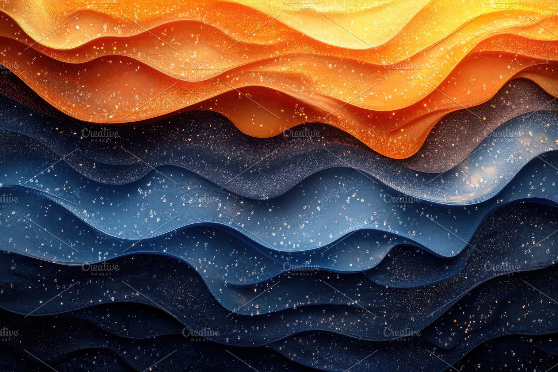 Abstract Liquid Waves Orange Blue Gl, a Photo by Pixeness Studio