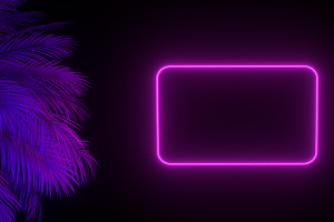 3d Render Of Neon Palm Leaves And