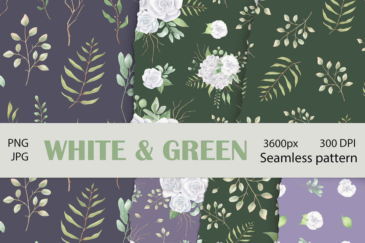 White & Green  boho flowers clipart, a Decorative Illustration by Nebbia (Photo 9 of 11)