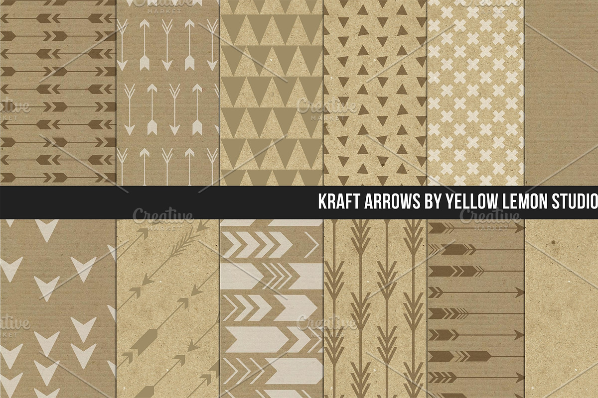 Kraft Paper Arrows Digital paper, a Texture Graphic by Yellow Lemon Studios