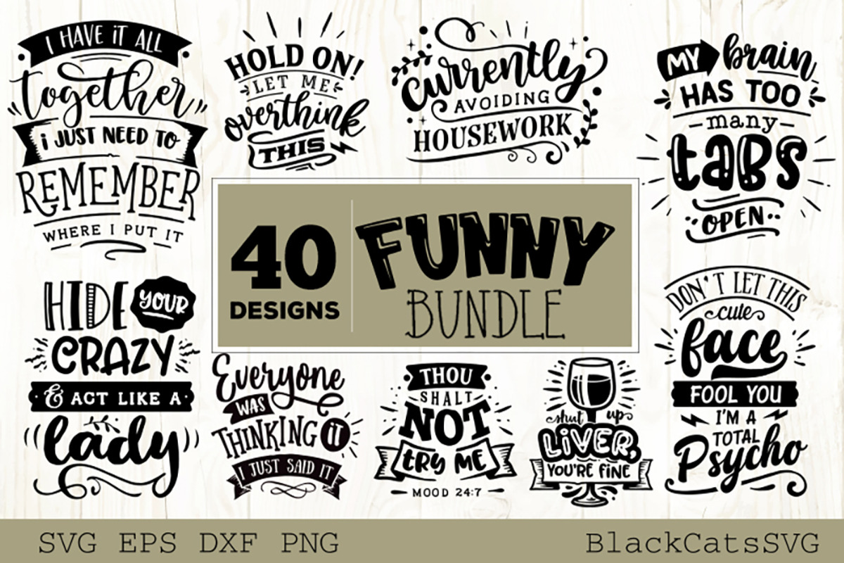 Funny SVG bundle 40 designs, an Illustration by BlackCatsMedia (Photo 1 of 5)