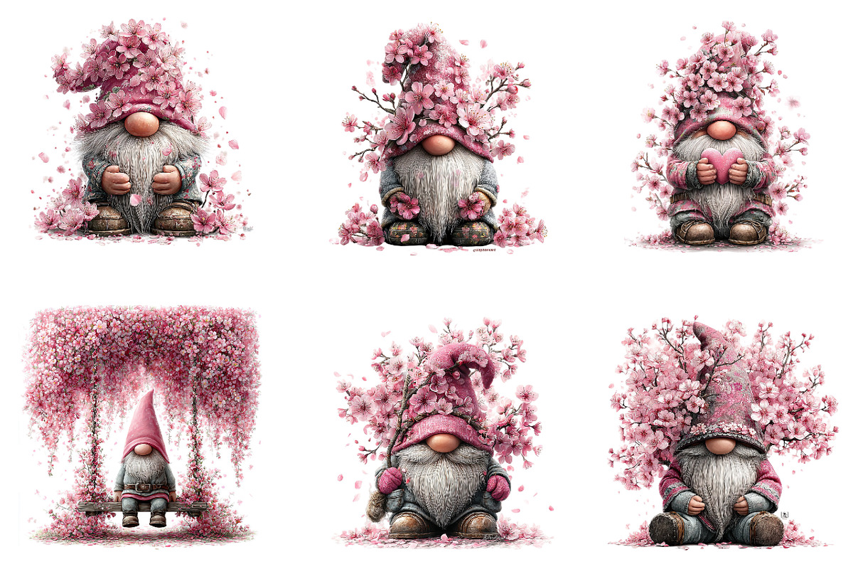 Cherry Blossom Gnome Clipart, Spring, an Illustration by Dream Creation (Photo 2 of 7)