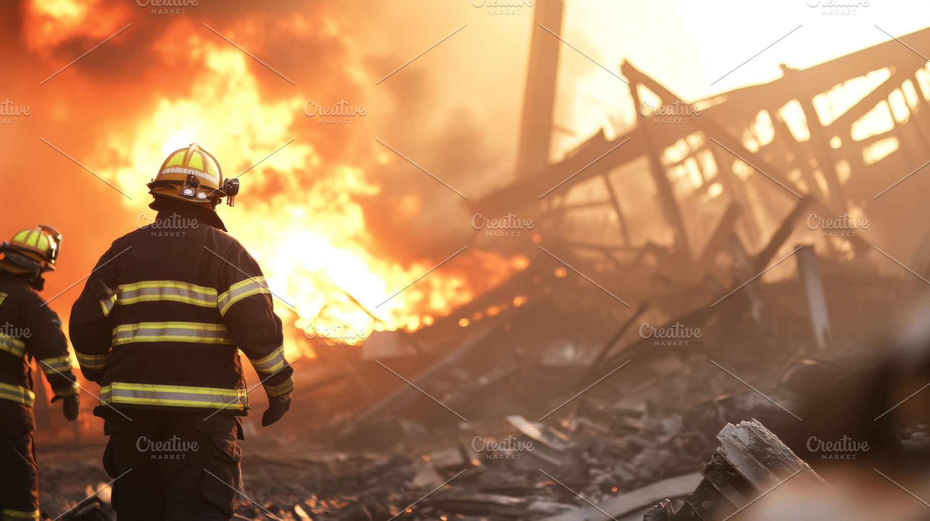 Firefighters respond to massive industrial fire with intense fla, a Photo by Dvoevnore photos