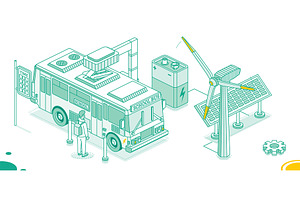 Isometric Electric School Bus., a Transportation Illustration by Booblgum