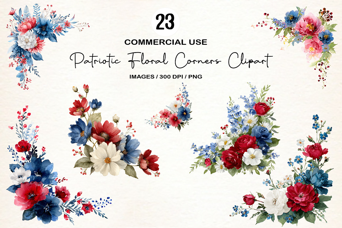 Patriotic Floral Corners Clipart, an Illustration by Designworld (Photo 1 of 6)