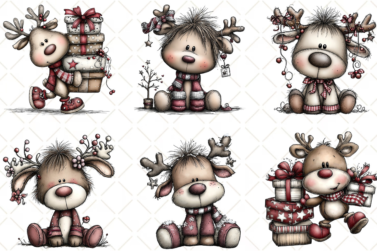 Quirky Christmas Reindeer Clipart, an Illustration by Black Bird Studio (Photo 2 of 6)