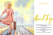 Watercolor Road Trip Clipart Set, a Person Illustration by ArtCreationsDesign (Thumbnail 15 of 19)
