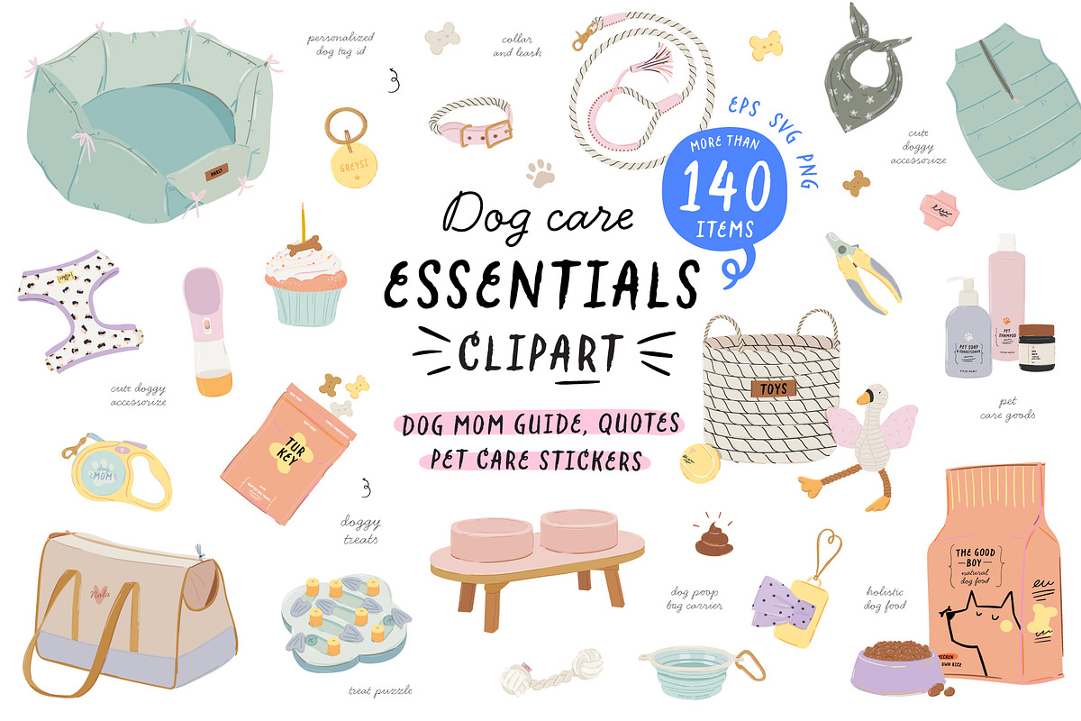 Dog Care Essentials & Funny Quotes, an Object Graphic by Ruslana Lubenets (Photo 1 of 19)