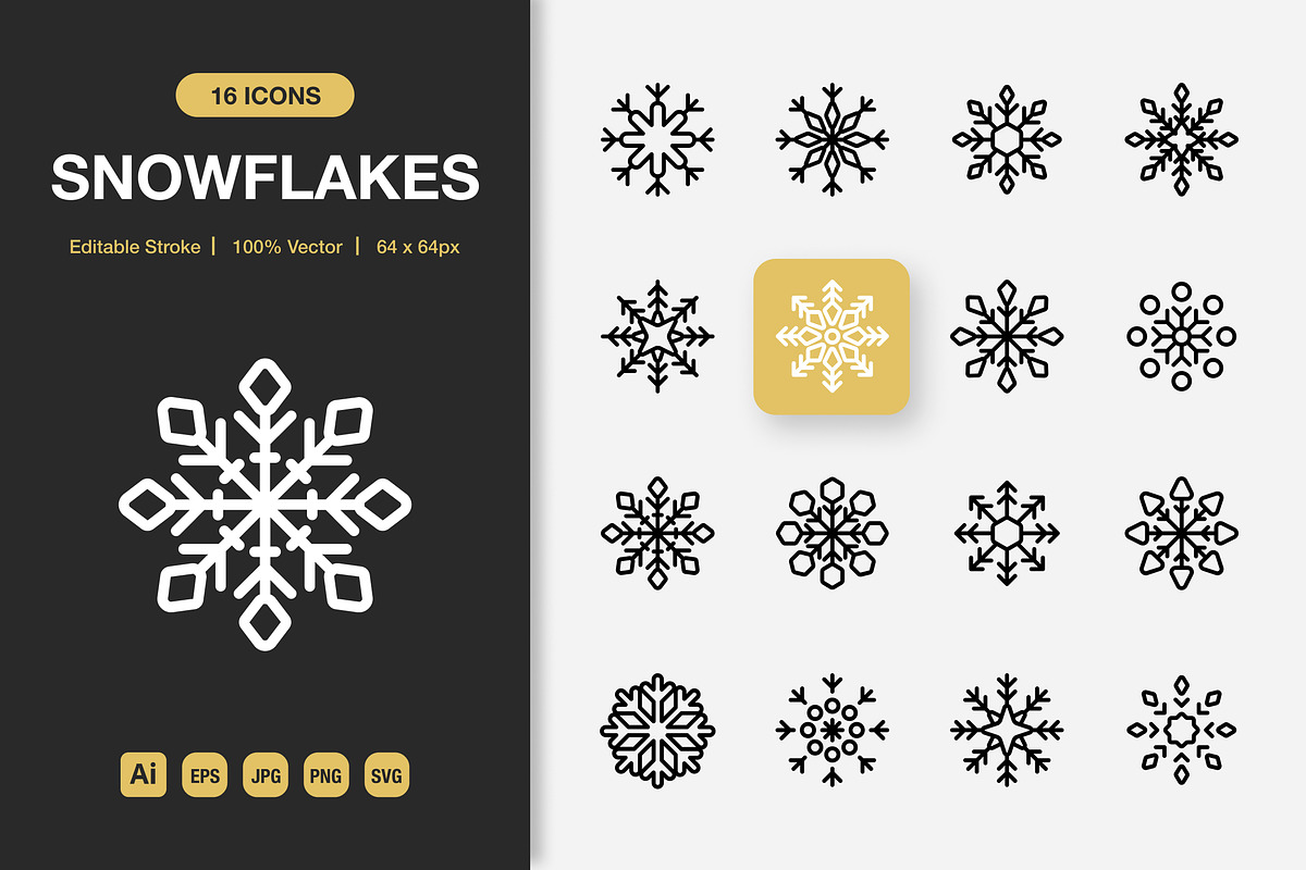 Snowflakes Outline Icons, an Outline Icon by Spacepixel Creative