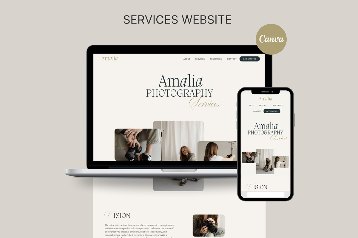 AMALIA Canva landing page, a Landing Page Template by Studio Suvelle (Photo 1 of 8)