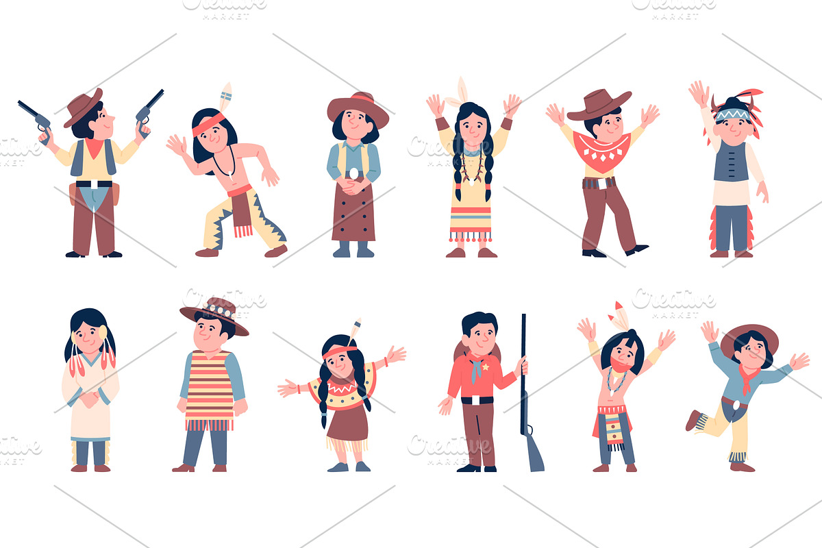 Cowboy and indian children. Wild, a Person Illustration by LadadikArt