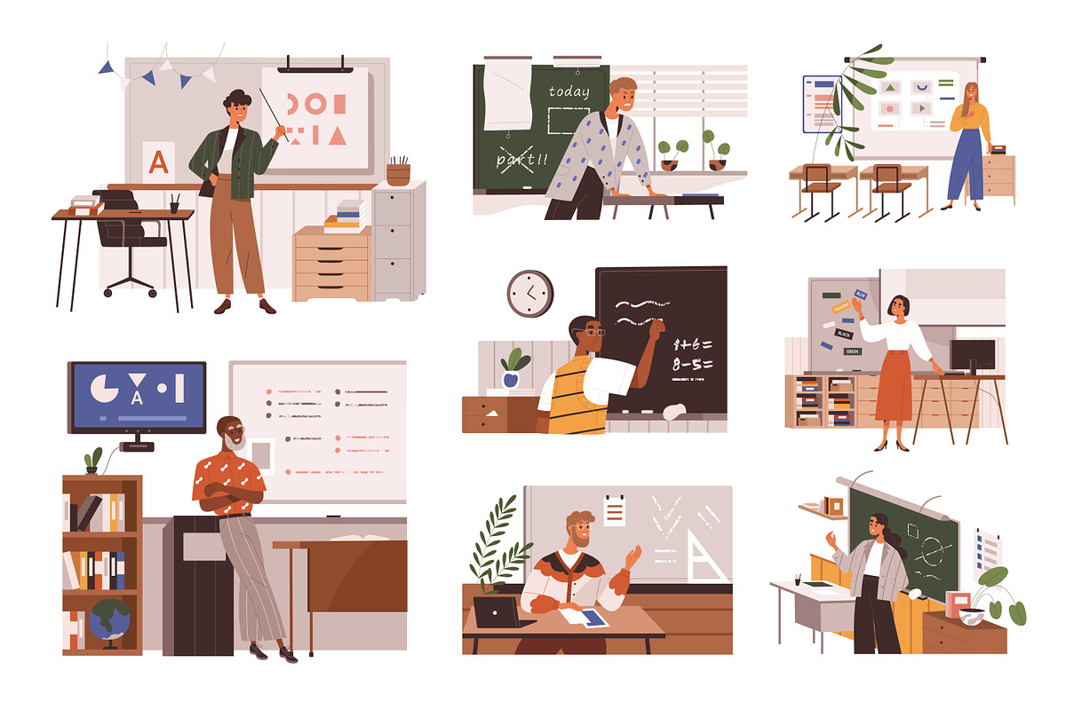Teachers in school classroom set, an Education Illustration by Good Studio (Photo 1 of 9)