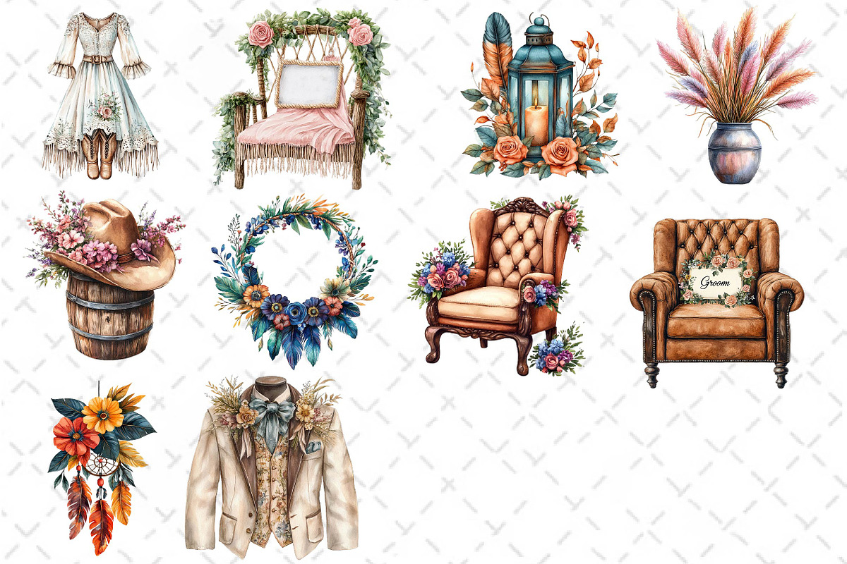 Western Boho Wedding Clipart, an Illustration by Dream Creation (Photo 4 of 4)
