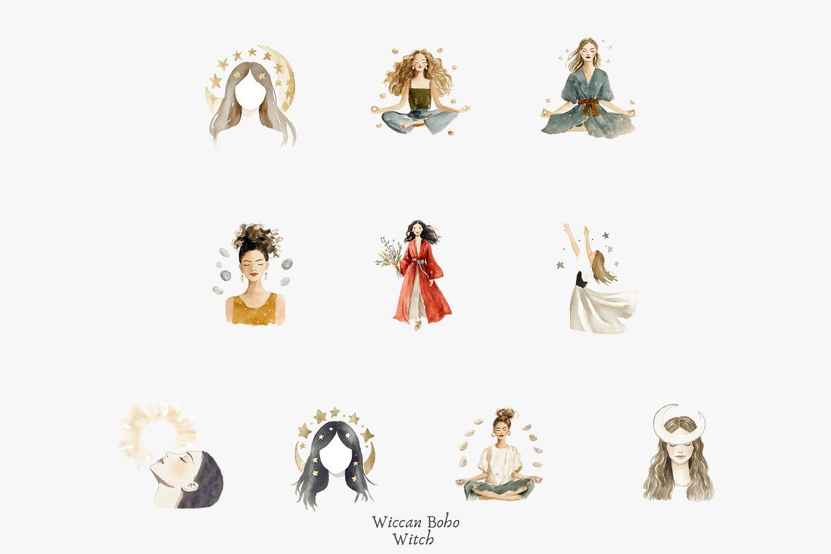 wiccan clipart boho witch png set, a Decorative Illustration by Patishop Art (Photo 8 of 9)