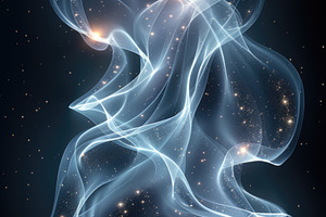 Abstract glowing fluid waves with cosmic particles on dark backg, an Abstract Photo by José Manuel Gelpi