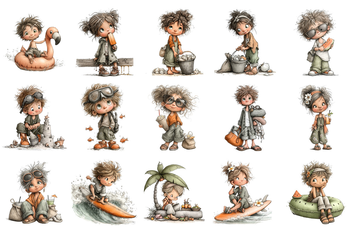 Summer Beach Kids Clipart Bundle, a Seasonal Illustration by OK Design (Photo 3 of 6)