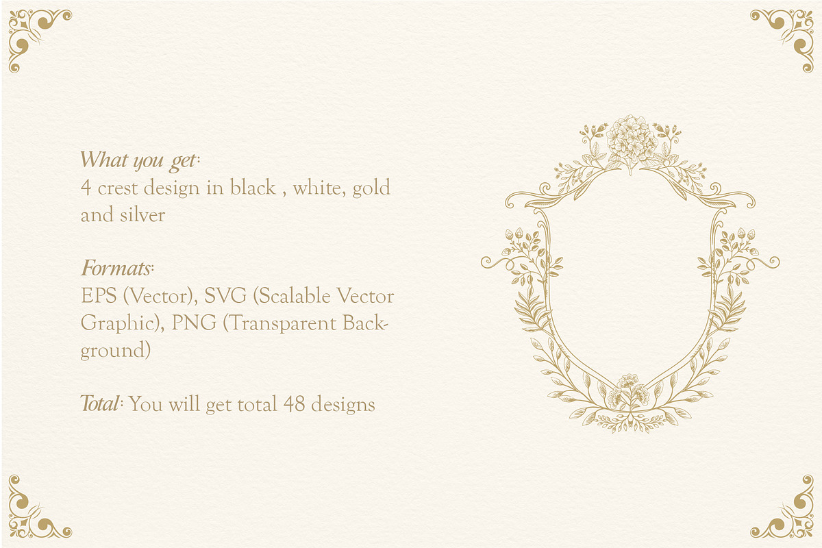 Ornate floral crest frames set, a Decorative Illustration by GraphicsByNaeem (Photo 2 of 3)