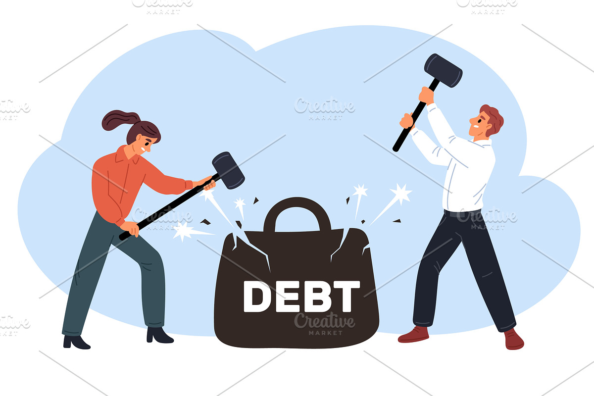 Woman and man smashing duty with, a Finance Illustration by Vectorbuum