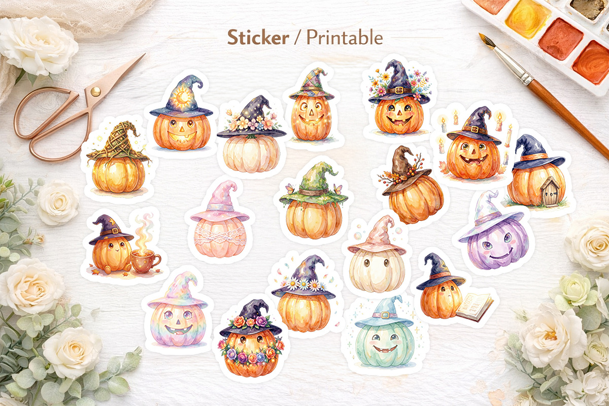Witch Hat Pumpkin Sublimation, an Illustration by Artnoy (Photo 7 of 8)