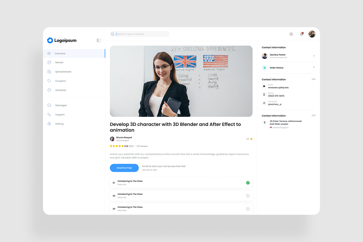 Online Learning Dashboard UI Kit, an UI Kit Template by iDoodle Studio