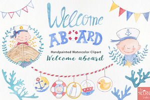 Welcome aboard watercolor graphics