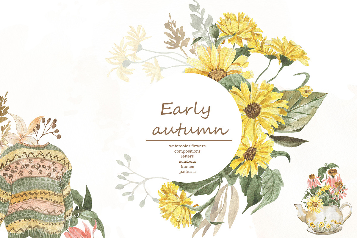 Early autumn, watercolor flowers, a Decorative Illustration by Love Watercolor Store (Photo 1 of 13)