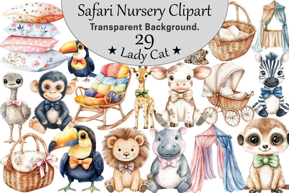 Safari Nursery Watercolor Clipart, an Illustration by CitraGraphics (Photo 1 of 5)