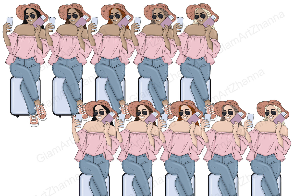 Travel Girl Clipart, a Person Illustration by GlamArtZhanna (Photo 3 of 5)