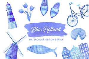 Blue Holland. Watercolor Set.