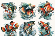 Watercolor Jumping Fish Clipart, an Animal Illustration by BusyDaydesign (Thumbnail 2 of 9)