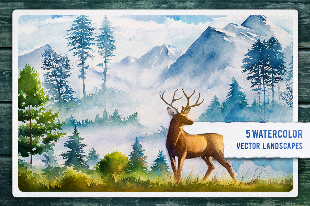 Watercolor Landscape set #3, an Animal Illustration by AlexGreenArt (Photo 1 of 8)