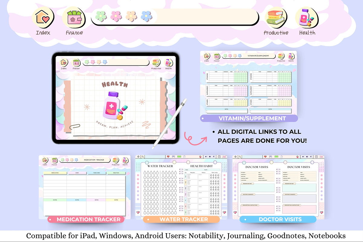 Cute Undated Digital Planner, a Stationery Template by Tas Creative Studio (Photo 5 of 9)