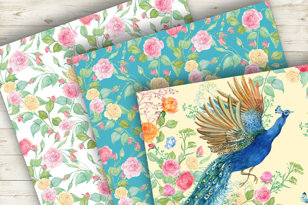 Seamless patterns .Peacocks  Flower, a Pattern Graphic by MitrushovaArt (Photo 4 of 10)