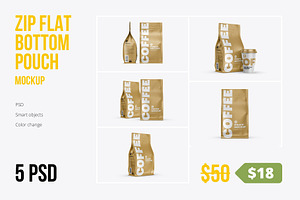 Zip Flat Bottom Pouch mockup 5PSD, a Packaging Mockup by easymock