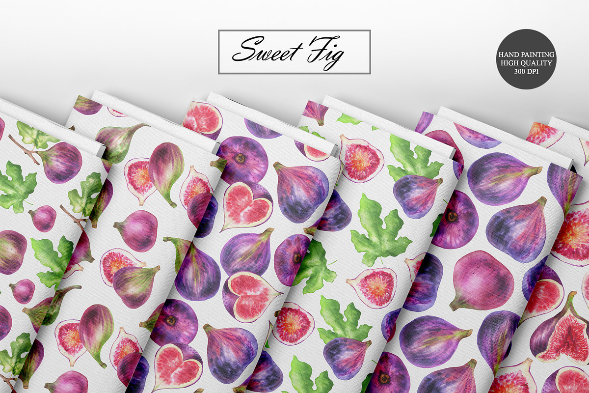 Watercolor Fig Seamless Patterns, a Food Illustration by OlDm_Shop (Photo 9 of 10)