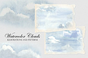 Watercolor Sky and Clouds. Patterns, a Decorative Illustration by Slastick (Thumbnail 1 of 8)