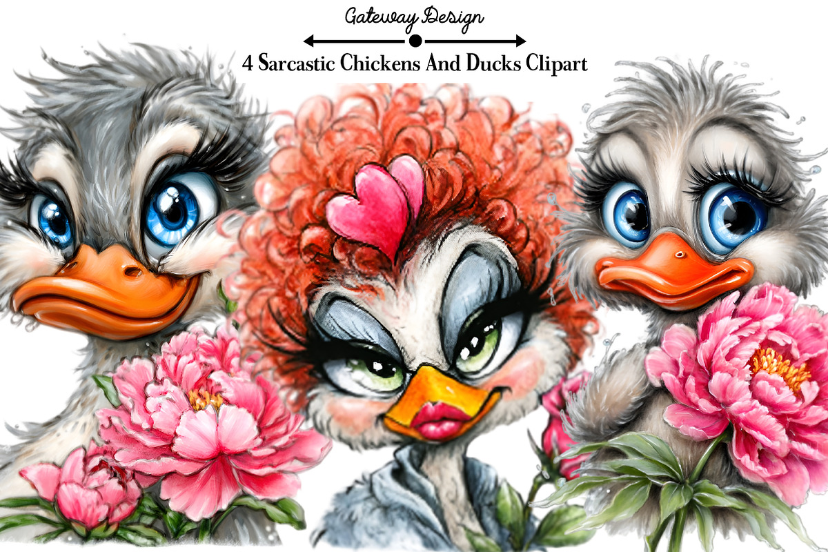 Sarcastic Chickens And Ducks Clipart, an Illustration by GatewayDesign (Photo 1 of 3)