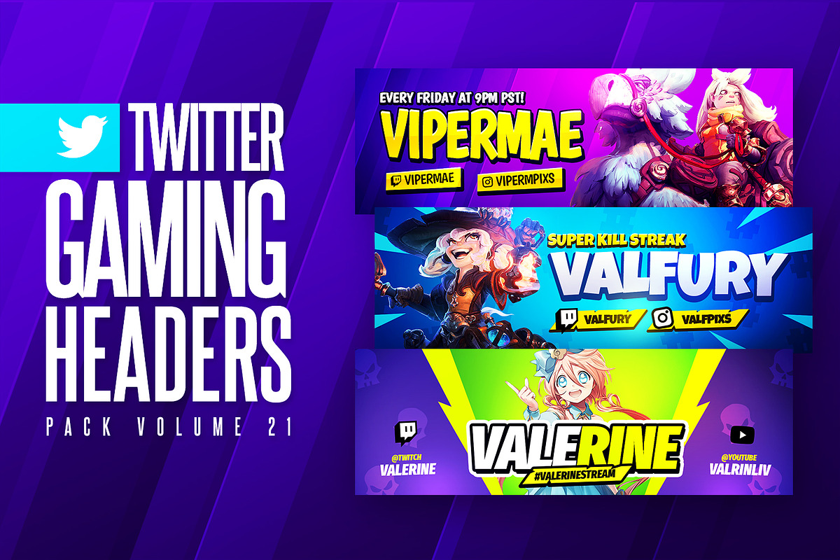 Gaming Twitter Headers Pack 21, a Social Media Template by Odin_Design