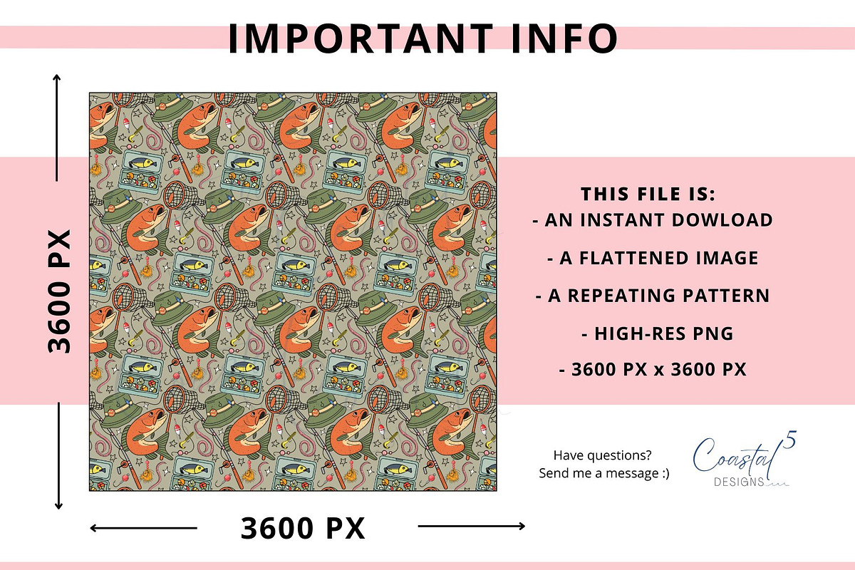 Fishing Seamless Pattern, a Pattern Graphic by Coastal 5 Designs (Photo 3 of 3)