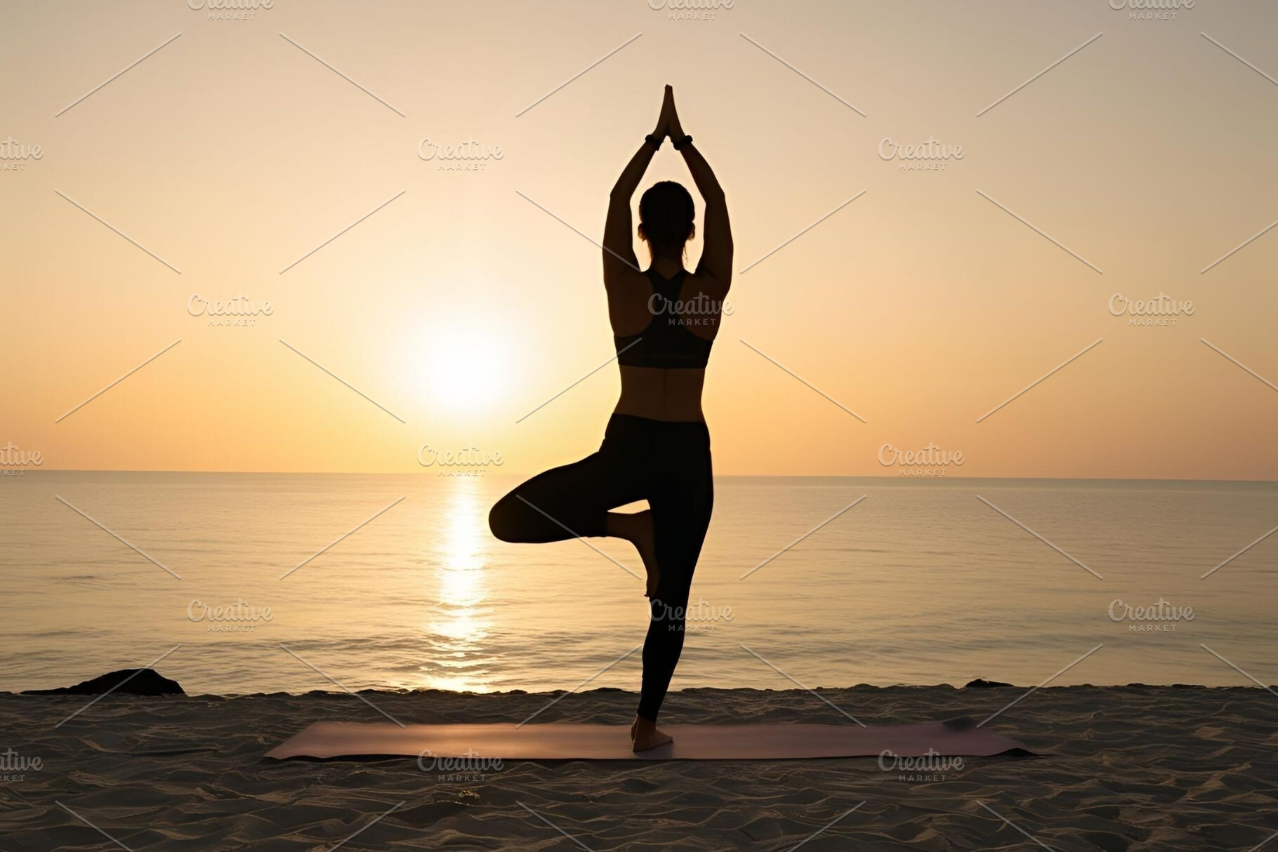 Poeple yoga with sun, a Person Photo by ComfortQ