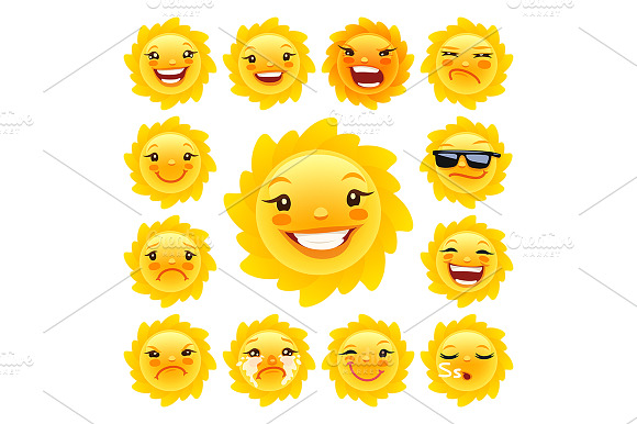 Cartoon Sun Character Emoticons Set