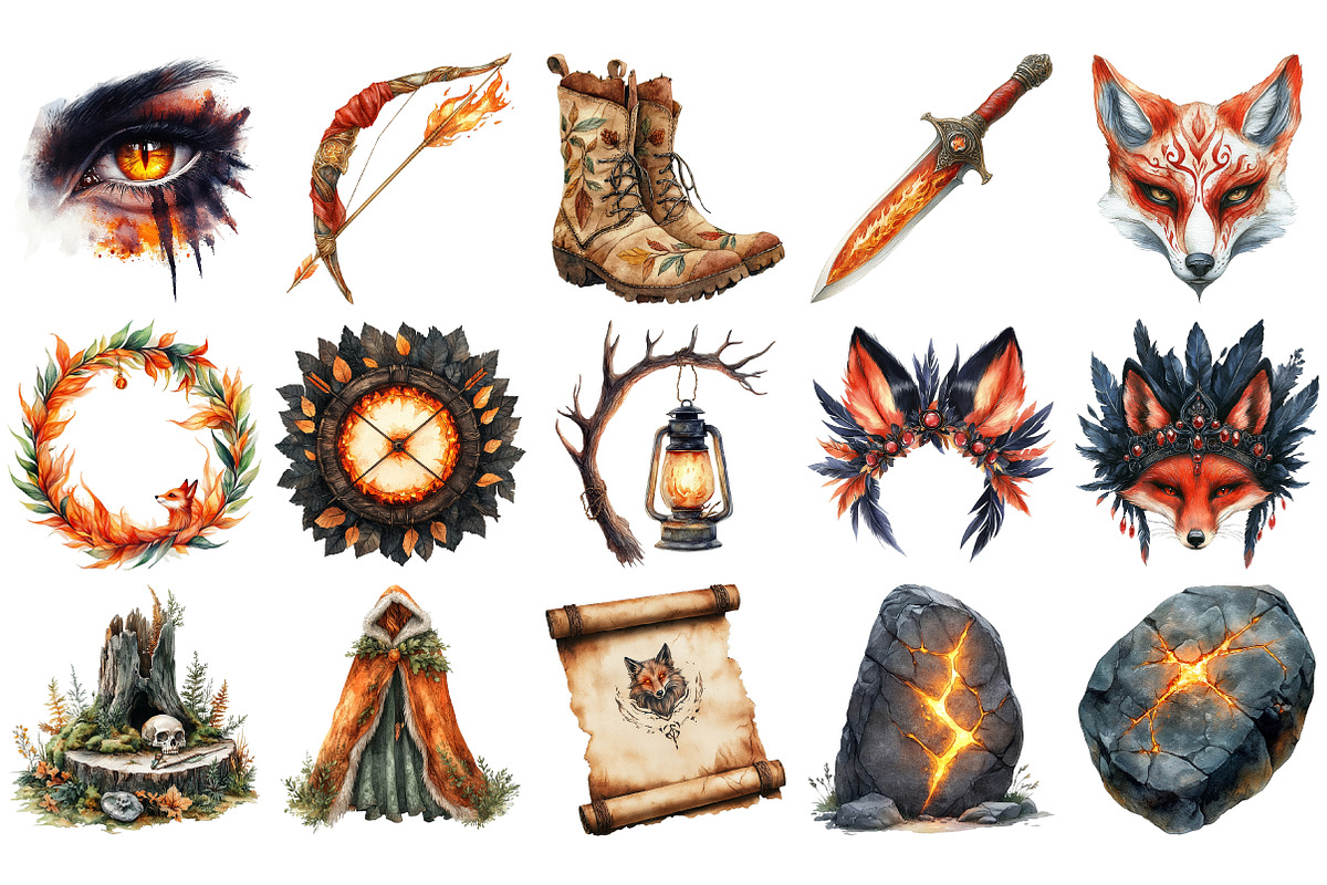 Watercolor Ember Fox Huntress PNG, an Illustration by Craft Nest (Photo 2 of 4)